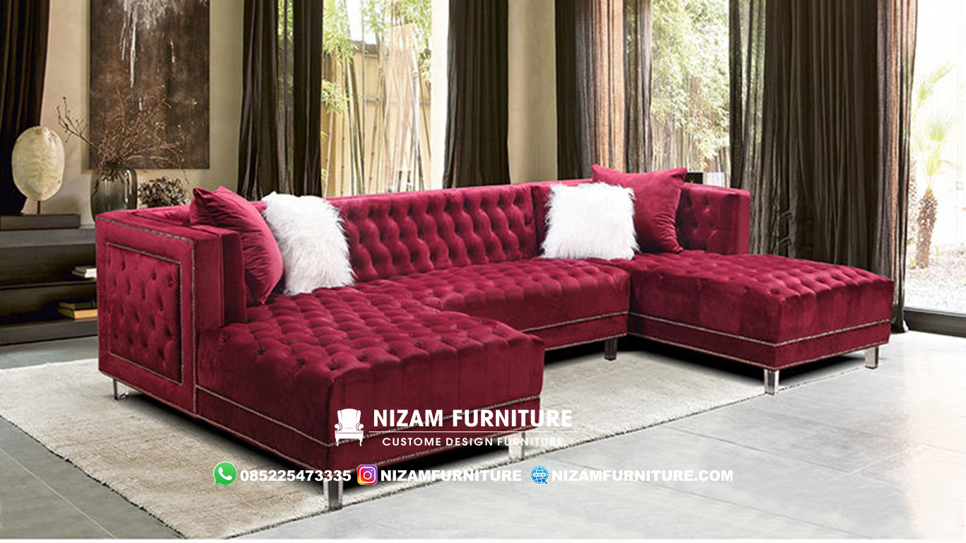 Sofa Ruang Tamu Minimalis Maroon Rosella Luxury NF5