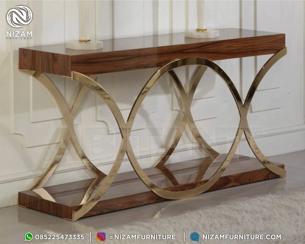 Meja Konsol Mewah Top Trembesi Kaki Alumunium NF60 Meja Konsol Mewah Top Trembesi Kaki Alumunium NF60